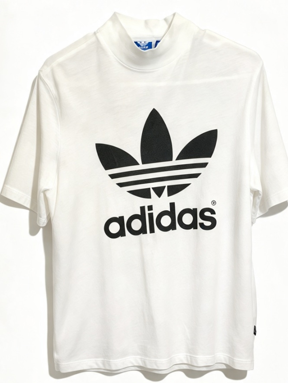 Adidas Originals White Mock Neck Short Sleeve Trefoil Graphic Tee Shirt Large